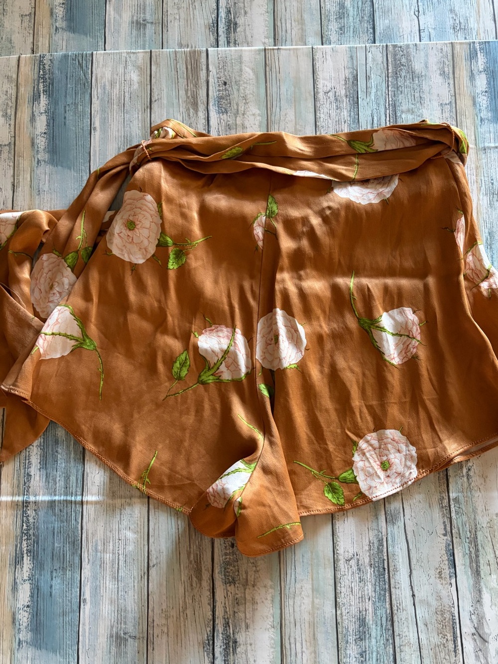 Maeve Rust Floral Wrap Skort with Green Leaf Detail - Picture 2 of 9